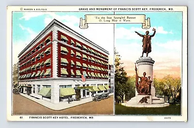 Postcard Maryland Frederick MD Francis Scott Key Hotel Monument 1930s Unposted • $3