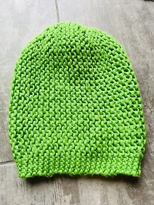 H&M Fall Winter Men's Women's Neon Bright Green Open Knit Slouchy Beanie Hat • $7