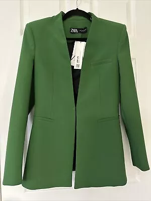 NEW Zara Green Blazer Women Medium Basic Jacket Longsleeve Padded Shoulder • $89.99