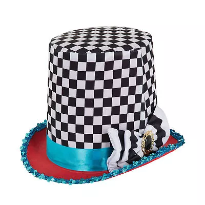 £7.49 • Buy Adults Mad Hatter Chequered Black White Stovepipe Top Hat Alice Tea Party Fairyt
