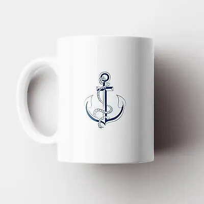 Nautical Ceramic Mug Anchor Ships Boat Yatch Coastal Gift Blue & White 11 Floz • £9.97