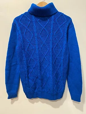 Vintage 90s Mode O Day Cable Knit Turtleneck Pullover Sweatshirt Blue M • $17.49