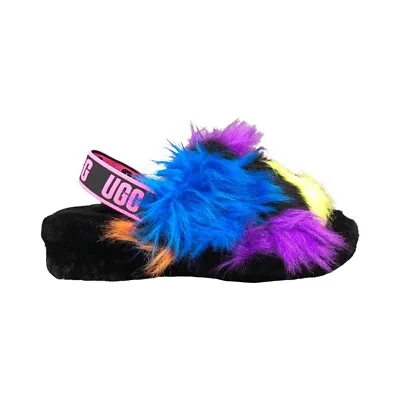 UGG Women's Fluff Yeah Party Spots Black / Pink Slippers 1125006 • $53.99