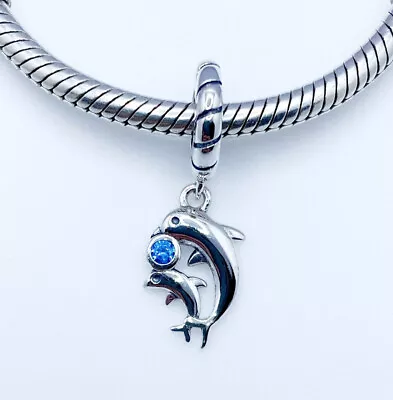 💖 Mum & Baby Dolphin Dangle Charm Sea Life Ocean Genuine 925 Sterling Silver 💖 • £15.99