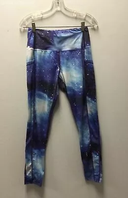 Jusue Blue Galaxy Stars Stretch Athletic Yoga Leggings Womens L • $18.88