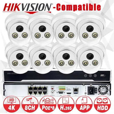 HIKVISION 8CH NVR 5MP Full Color True ColorVu IP Security Camera System Set Lot • $480.23
