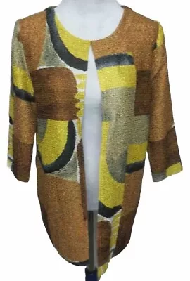 Chico's 0 Multcolor Color Block Print Crinkle Jacket Cardigan Women's Size S-M • $14.99