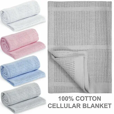 Baby Blanket Wrap Newborn Cellular 100% Cotton Moses Basket Crib Pram Buggy Cot • £8.99