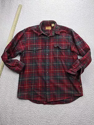 Moose Creek Mens L Red Black Tartan Plaid Flannel Shirt Spread  Heavy Thick • $13.94