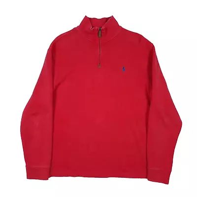 Polo Ralph Lauren M Red Sweatshirt Men's 1/4 Zip Pullover Pony Ribbed Jumper • £19.99