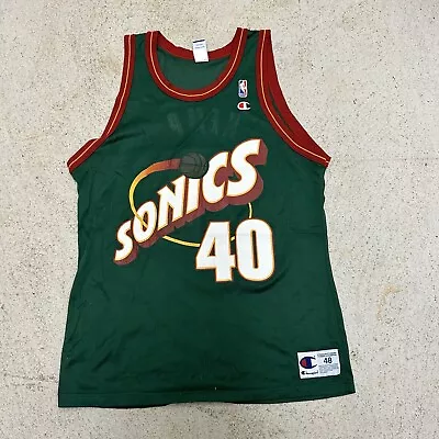 Vintage Sonics Champion NBA Seattle Supersonics #40 Shawn Kemp Jersey 48 • $59.99