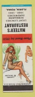 Matchbook Cover - Mateer's Restaurant Florin PA Pinup ANYTHING ON • $3.99
