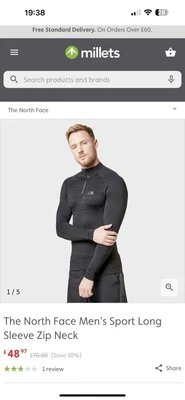 £40 • Buy The North Face Men's Sport Long Sleeve Zip Neck L/XL