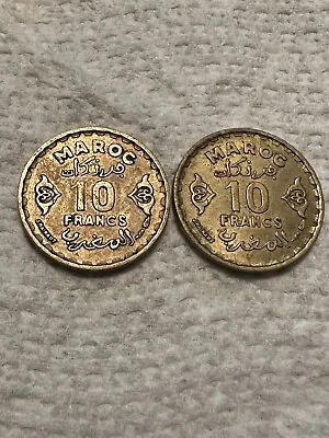 VTG LOT 2 Coins From Morocco- 10 Francs 1371 ( 1952) • $34.99