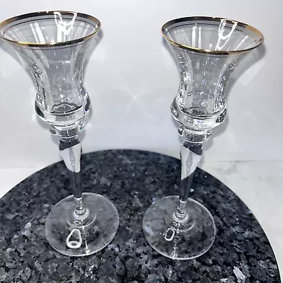 VINTAGE HAND BLOWN Mikasa CrystalCandlestick Holders Jamestown Pattern Gold Tri • $15.50