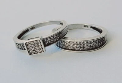 $25.99 • Buy Womens .82 Ct Signed Pave Diamond Sterling 925 Engagement Wedding Ring Set