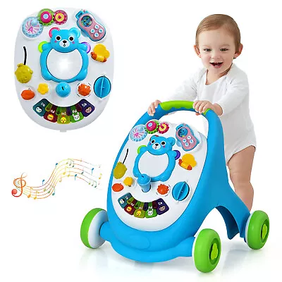 Sit-to-Stand Learning Walker Toddler Push Walking Toy W/Lights & Sounds Blue • $49.98