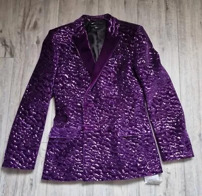 ASOS DESIGN Super Skinny Velvet Sequin Suit Jacket In Purple Size 40R • £39.99