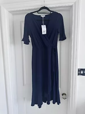 BNWT Warehouse Size 10 Navy Blue Longline Tea Dress Flutter Sleeve V Neck Wrap  • £25