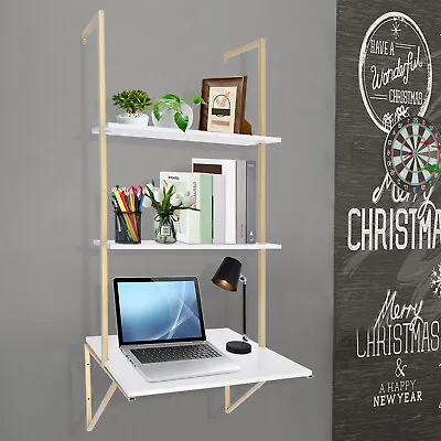 Modern Wall Mounted Computer Desk Floating Sturdy Table Home With Storage Shelve • $67.01