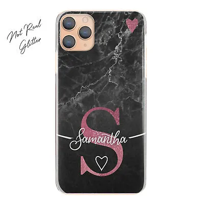 $17.82 • Buy Personalised Initial Phone Case;Pink Heart On Black Marble Hard Cover With Name