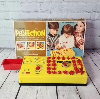 Perfection Game 1973 Vintage W/ Box Timer Storage Drawer 16 Blank-Out Squares • $24.90