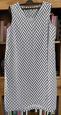 Alice Collins  Grey & White Geometric Pure Cotton Faux Wrapover Dress Size 10 • £10.99