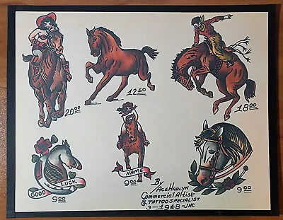 Ace Harlyn Traditional Vintage Style Tattoo Flash Sheet 11x14  Cowboys Western • $24.99