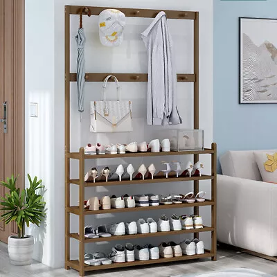 $53.97 • Buy Vintage Entryway Coat Rack Shoe Bench Storage Shelf Hall Tree Accent Furniture
