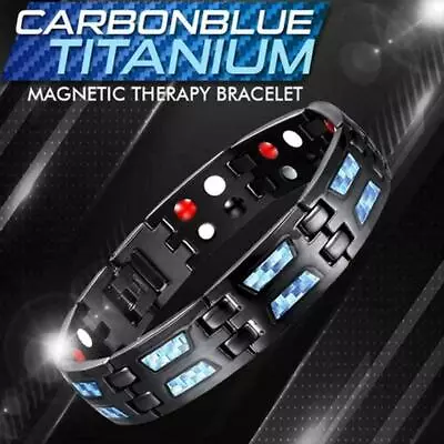 Men Magnetic Bracelet Pain Relief Titanium Steel Double Row Strong Carbon Blue • $9.49