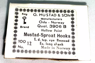 Vintage Mustad Fish Hooks Sproat XL 3906B Sz 12 Qty 100 Brand New In Box • $27.99