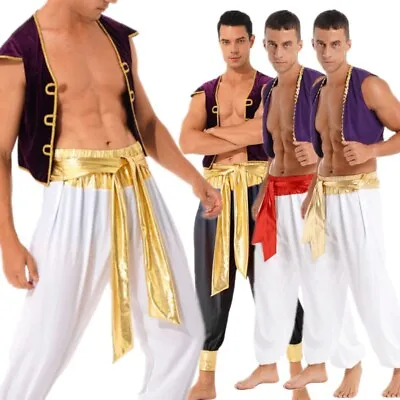 Freebily Men Arabian Prince Role Play Outfits Costume Halloween Fancy Dress • £20.39