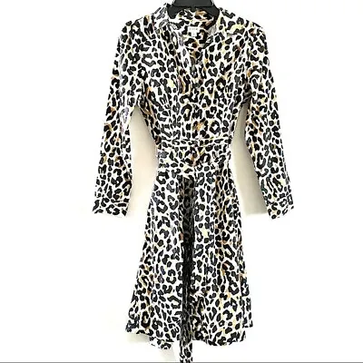 J Crew Leopard Print Cotton Poplin Tie Waist Button Down Shirt Dress 4 #AK928 • $37.05