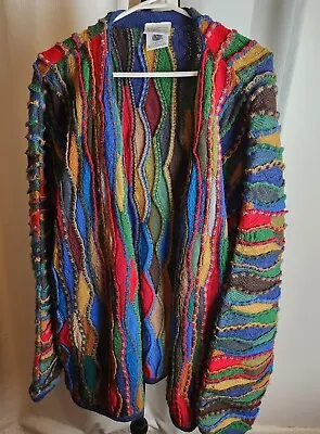 Vintage 90s COOGI Style Coloured Rainbow Cardigan Purely Australian Clothing XL • $285.05