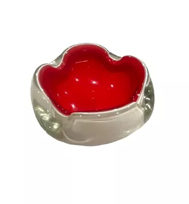 Hand Blown Art Glass Murano?Red White Cased Swirl Vintage Ashtray 5” Stunning • $79