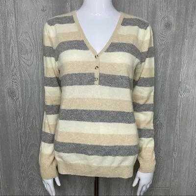 Mainbocher Pure Cashmere Sweater Quarter Button Striped Long Sleeve Shirt Large • $60