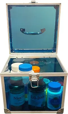 See-Through Blue Acrylic And Metal Storage Box Container With Latch And Handle • $29.99
