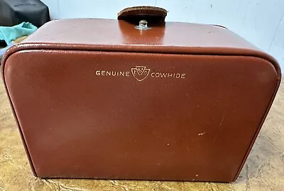 Vintage Genuine Leather Cowhide Toiletry Grooming Travel Vanity Kit Case Unknown • $13