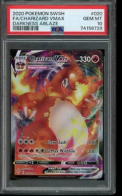 PSA 10 GEM MINT Pokemon Charizard VMAX Darkness Ablaze Full Art #020 2020 • $76.76