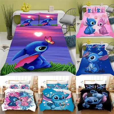 Kids Lilo Stitch 3D Duvet Cover Quilt Cover Pillowcase Single Double Bedding Set • £8.39