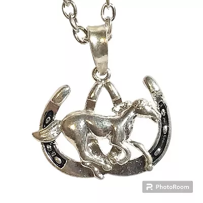 Horse Necklace Mustang Horseshoe Silver Plated Cowgirl Country Western 18-20  • $9.99