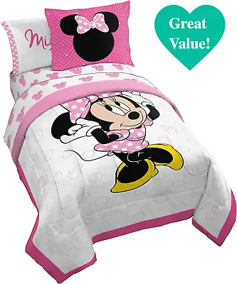 NEW! Minnie Mouse XOXO 5 Piece Twin Pink Bedding Set Comforter & Sheet Set  • $97.98