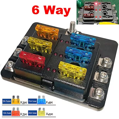 12PC 6 Way Blade Fuse Box Block Holder Indicator LED Light 12V 32V Car Marine • $15.88