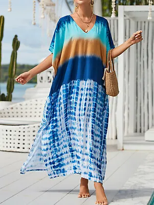 Au Stock Soft Cotton Oversize Kaftan Tunic Kimono Dress Bikini Cover Up Dr208-1 • $29.99