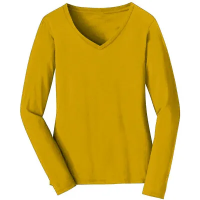 £6.99 • Buy Womens V Neck T-Shirt Ladies Long Sleeve Plain Slim Fit Basic T Shirt Top 8-26