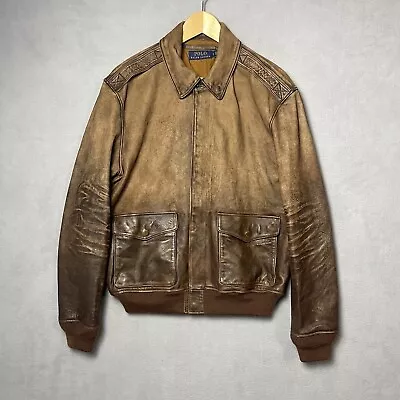 Polo Ralph Lauren Flying Jacket Men's Large Brown Leather Intermediate Type G-1 • $599.99