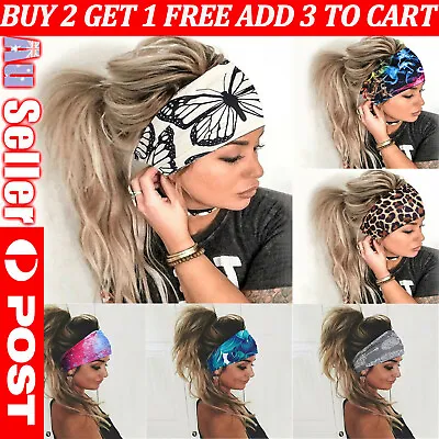 Women Elastic Yoga Bandana Headband Hair Band Wide Turban Sports Head Wrap AU • $4.45