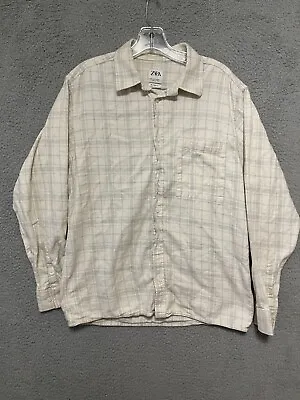 Zara Shirt Mens Size Medium Relaxed Fit Flannel White Plaid Button Up • $10.99