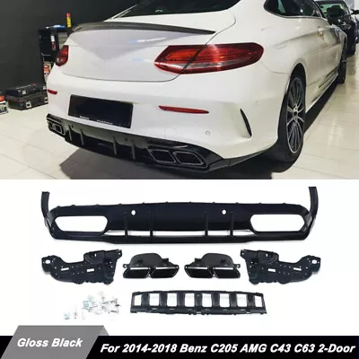 Rear Diffuser Black Exhaust Tips For Mercedes W205 C205 C43 C63 AMG Coupe Cabrio • $263.99