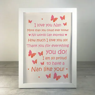Nan Gift Framed Print Mothers Day Birthday Gifts For Nan Nanny Gifts For Her • £4.99